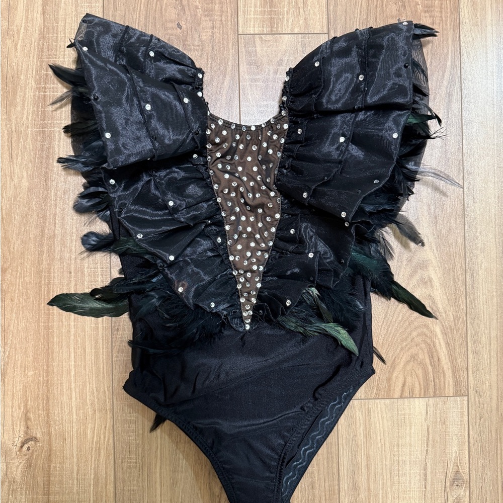 Tenth House Black Feathered Kids Dance Costume - MC (medium child)